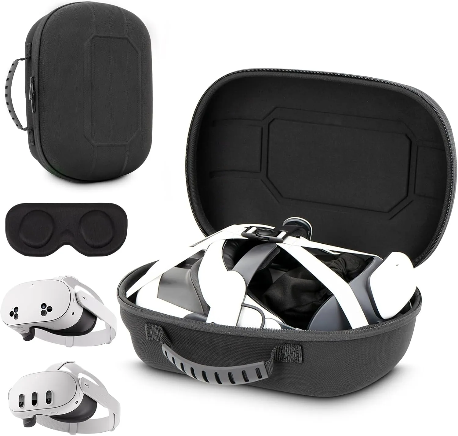 Large Carrying Case for Meta Quest 3/3S/Oculus Quest 2, Hard Travel Case Compatible with Official Original/Elite Strap/BOBOVR/Kiwi Design/Other 3rd Head Strap, Black