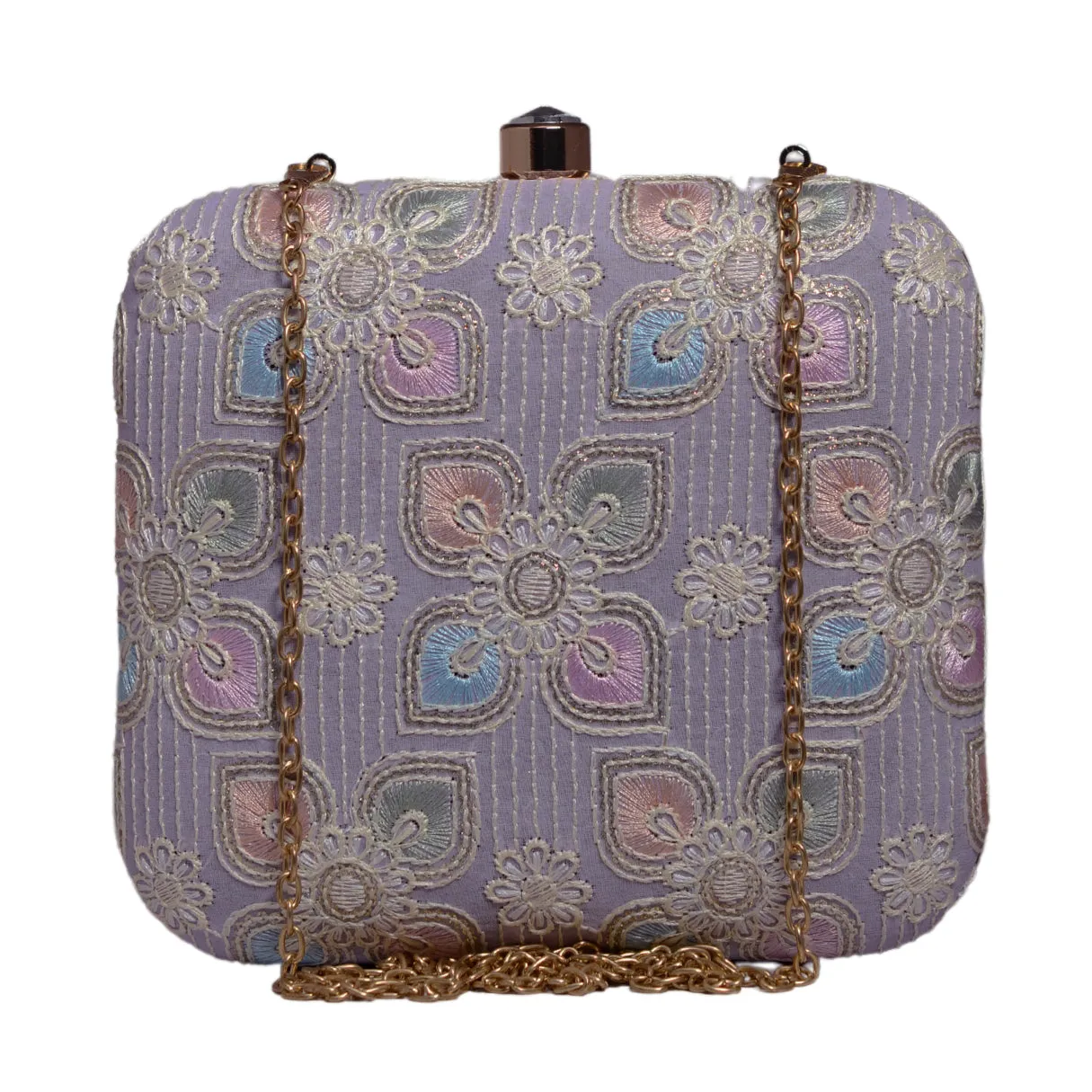 Lavender Floral Thread Embroidery Clutch