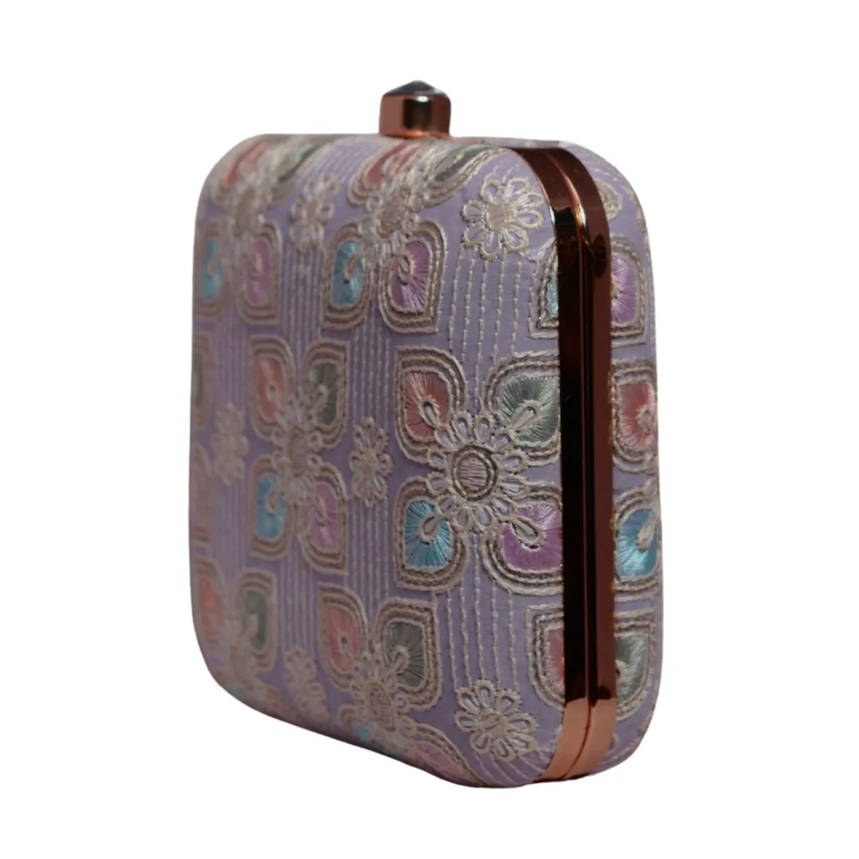 Lavender Floral Thread Embroidery Clutch