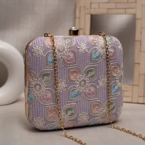 Lavender Floral Thread Embroidery Clutch