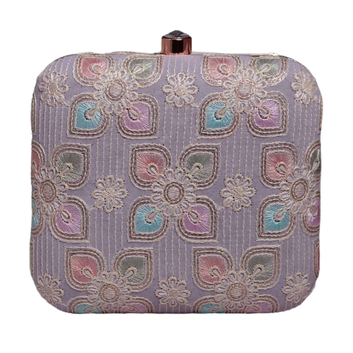 Lavender Floral Thread Embroidery Clutch