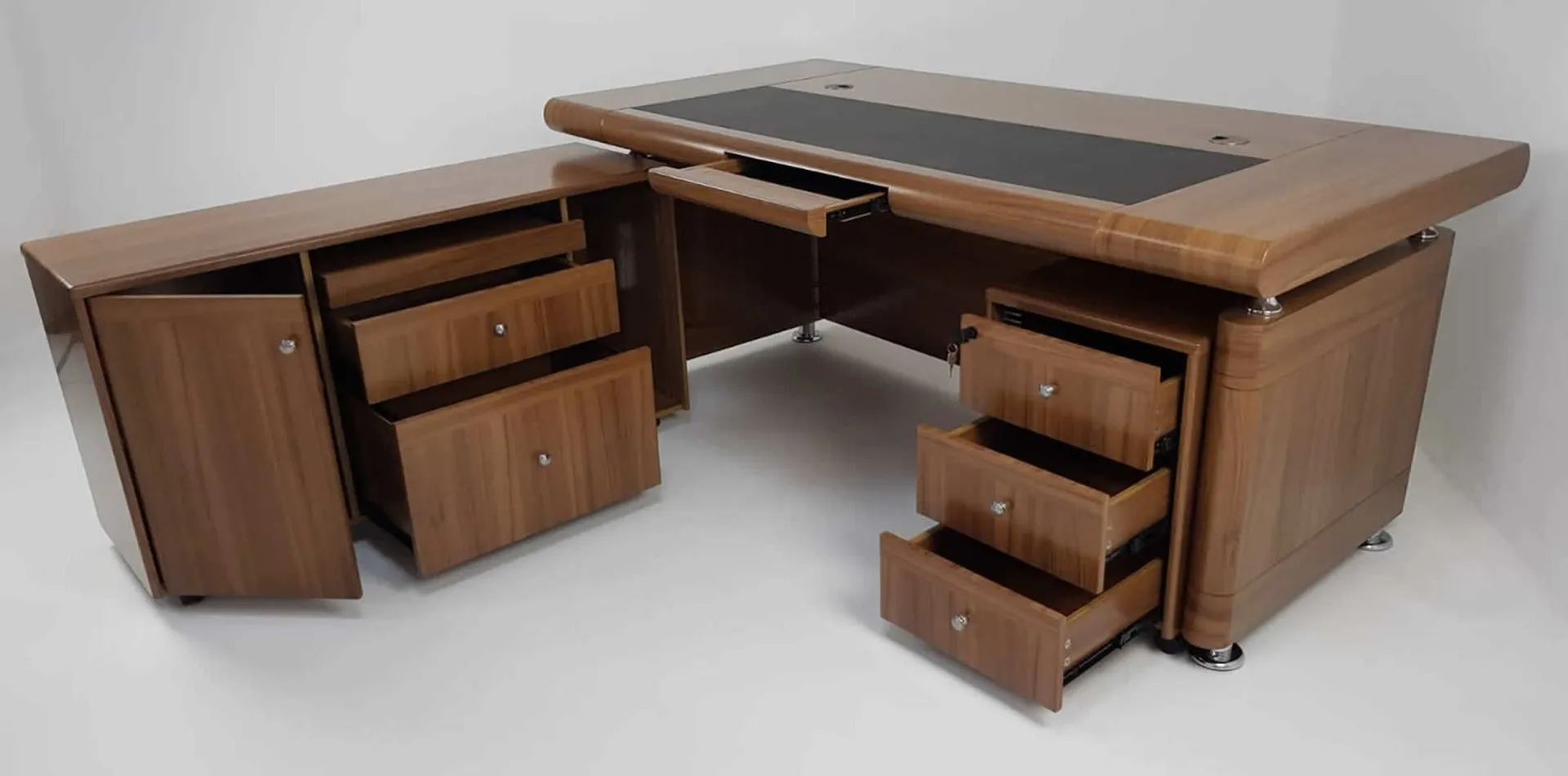 Light Oak Executive Office Desk with Pedestal and Return - 1861