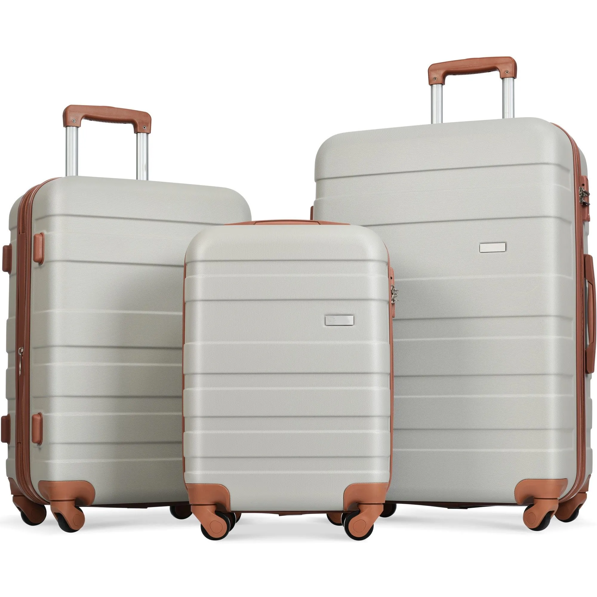 Luggage Sets New Model Expandable Abs Hardshell 3 Pieces Clearance Luggage Hardside Lightweight Durable Suitcase Sets Spinner Wheels Suitcase With Tsa Lock 20''24''28'' (Light Gray And Brown)