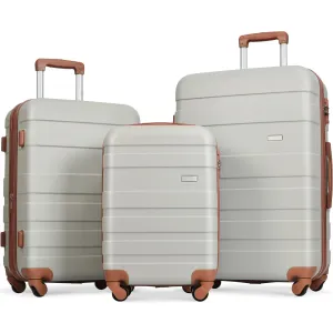 Luggage Sets New Model Expandable Abs Hardshell 3 Pieces Clearance Luggage Hardside Lightweight Durable Suitcase Sets Spinner Wheels Suitcase With Tsa Lock 20''24''28'' (Light Gray And Brown)