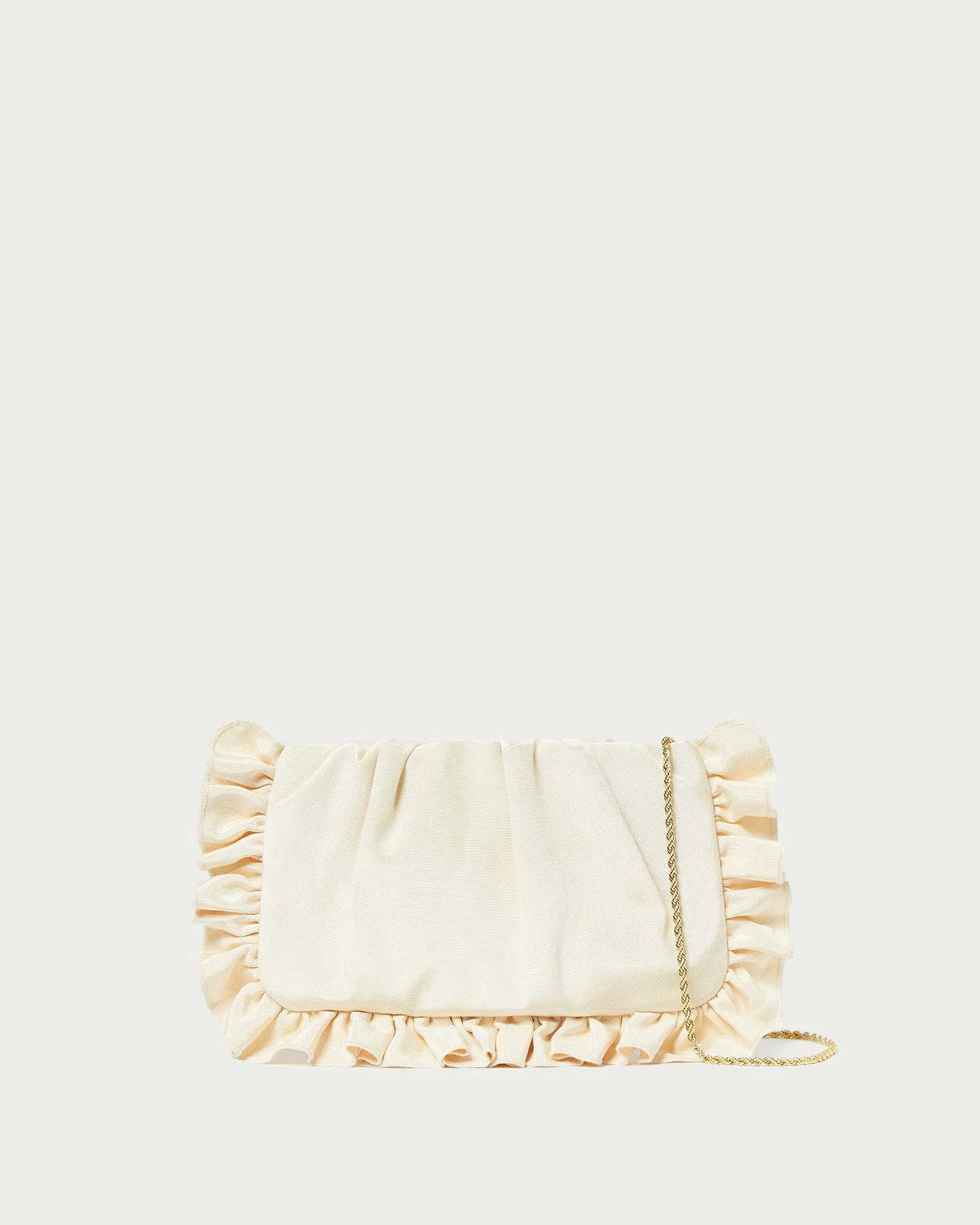 Mavis Vanilla Moiré Ruffle Clutch
