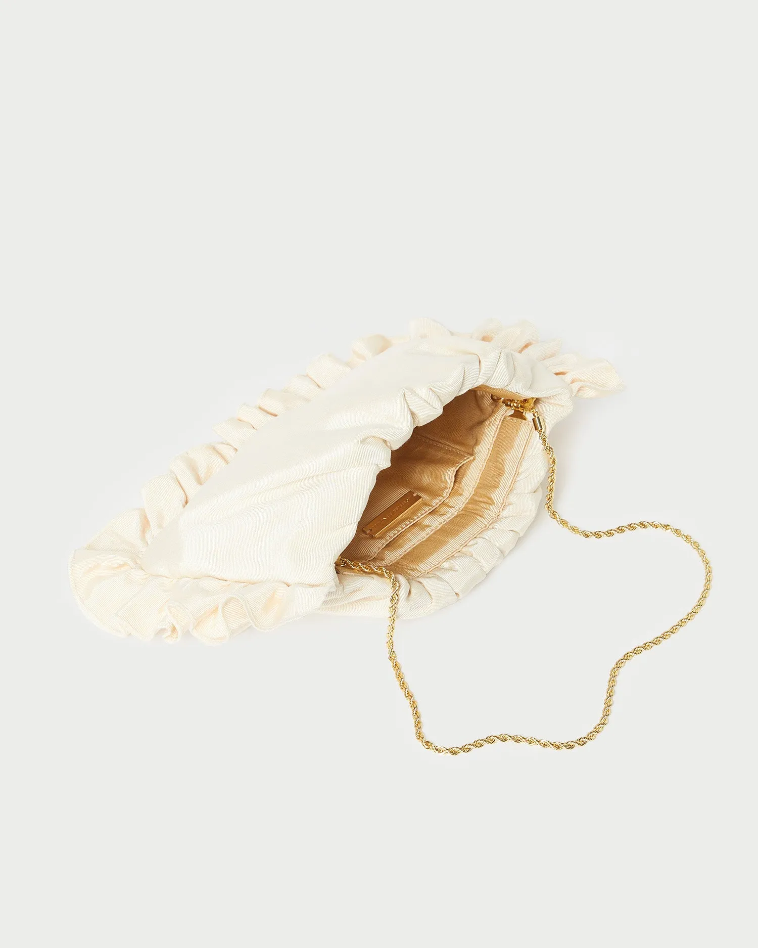 Mavis Vanilla Moiré Ruffle Clutch