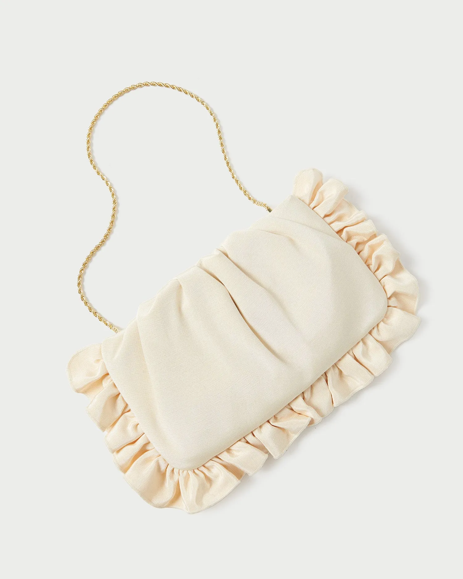Mavis Vanilla Moiré Ruffle Clutch
