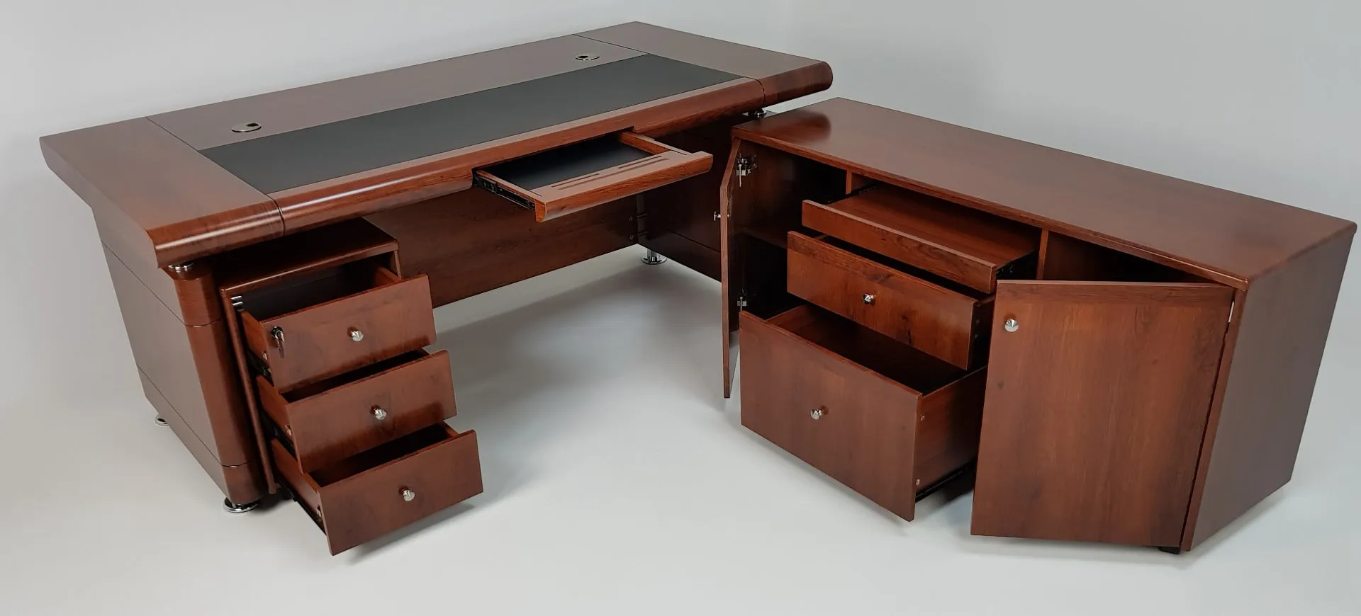 Medium Oak Executive Office Desk with Pedestal and Return - 1861