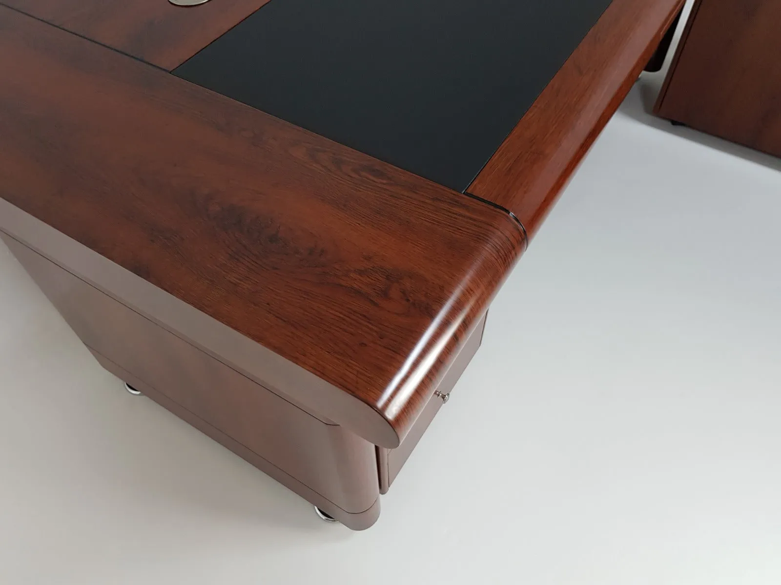 Medium Oak Executive Office Desk with Pedestal and Return - 1861