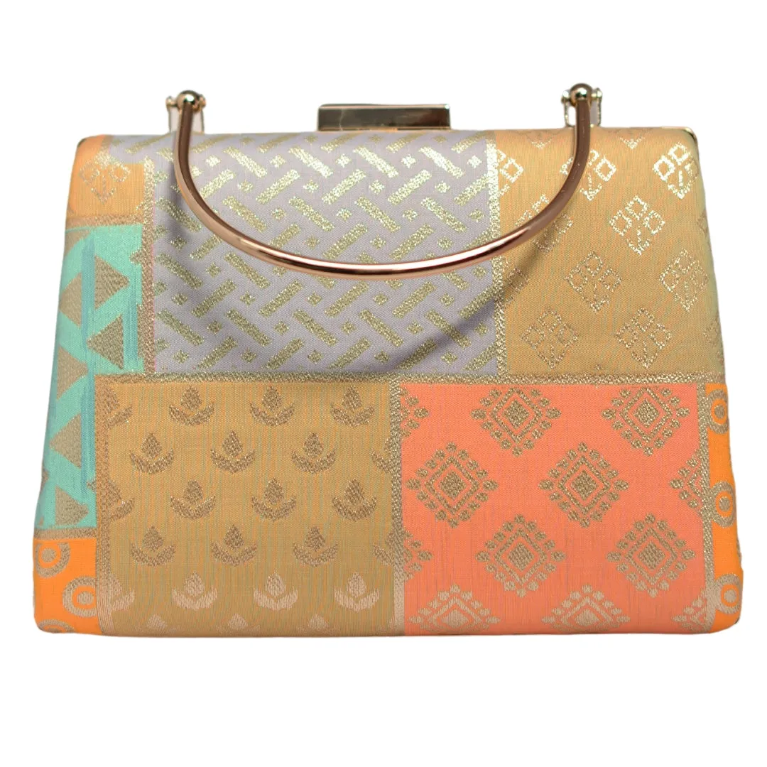 Multipattern Yellow Brocade Party Clutch