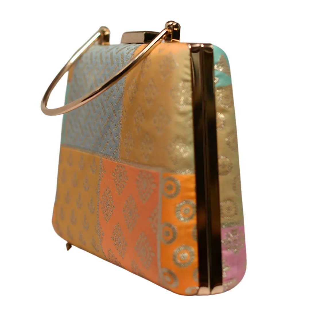 Multipattern Yellow Brocade Party Clutch
