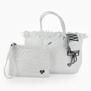 NEW: Taunton Small Woven Tote (Fringed Top) - White