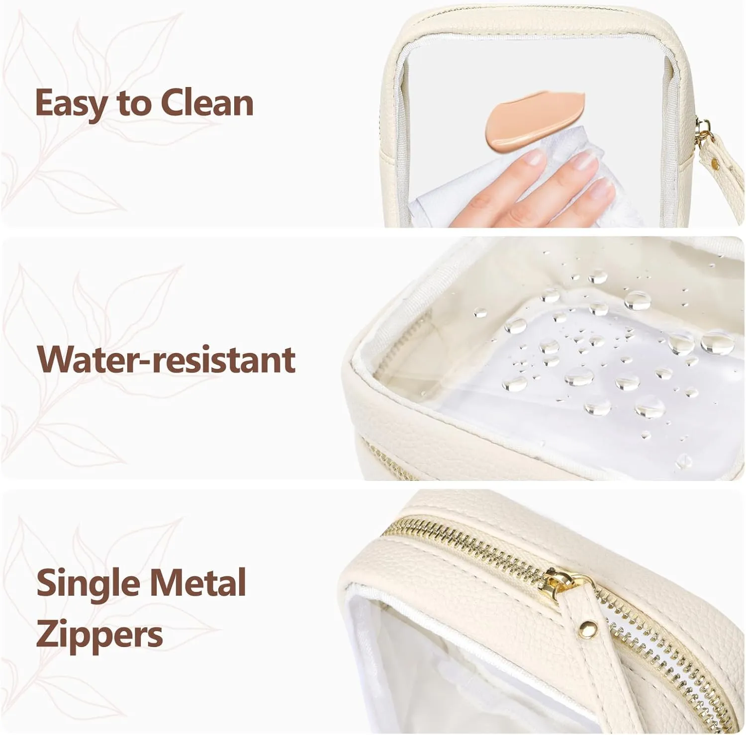 PACKISM Small Clear Makeup Bag - PU Leather Clear Travel Bags for Toiletries Mini Makeup Bag for Purse, Portable Cosmetic Bag Car Bag for Essentials for Women Gift Daily Use (Beige Mini)