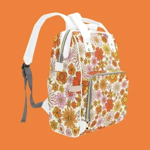 Retro Orange Pink backpack, Women's Backpack, Women's Bags, Floral backpack, Vintage style backpack, Hippie Style bag, Fashion Backpack