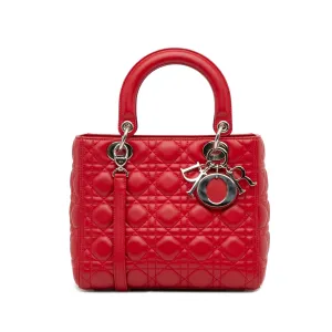 Trendy Inspired Dior Lady Dior Medium Red Cannage Quilted Leather Silver