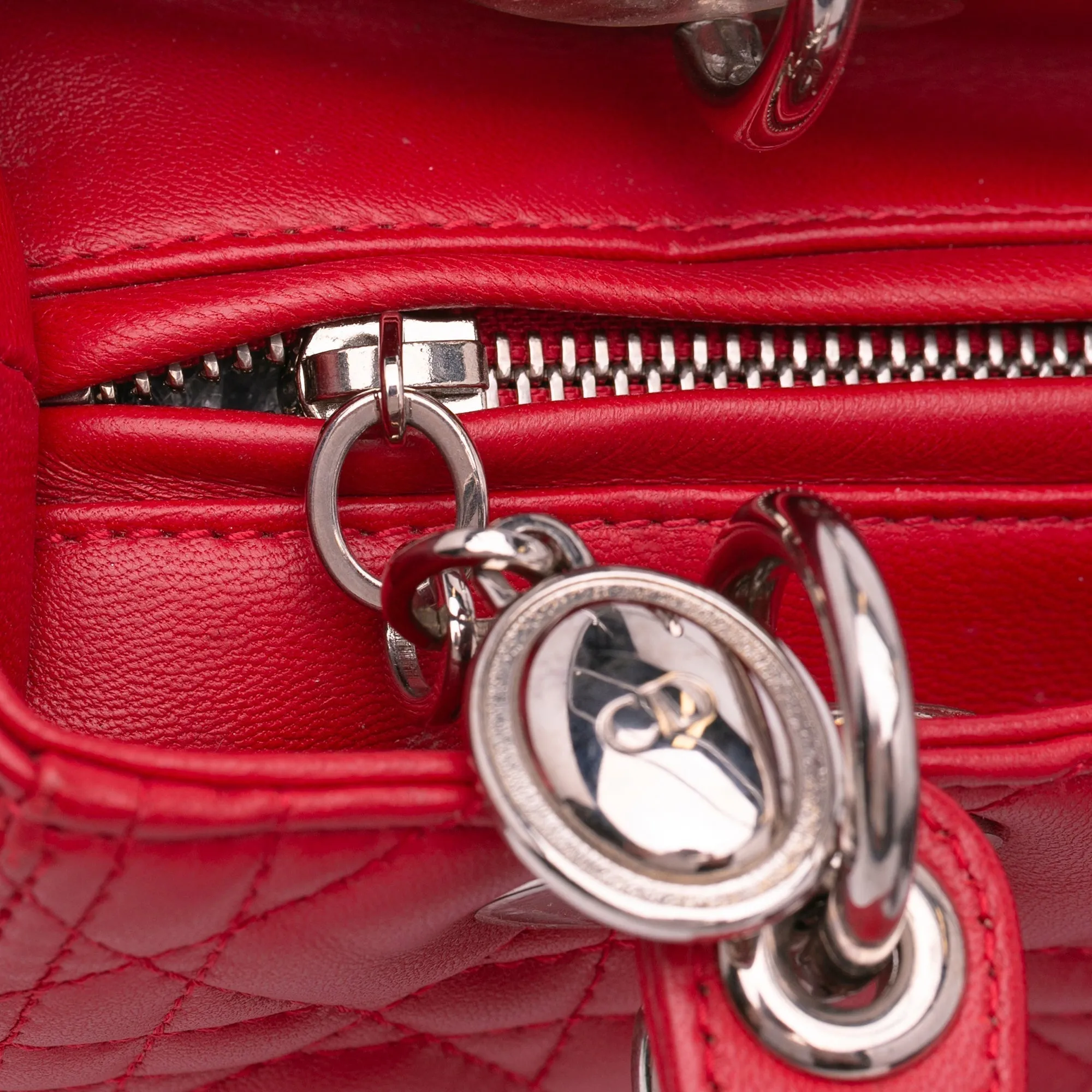 Trendy Inspired Dior Lady Dior Medium Red Cannage Quilted Leather Silver