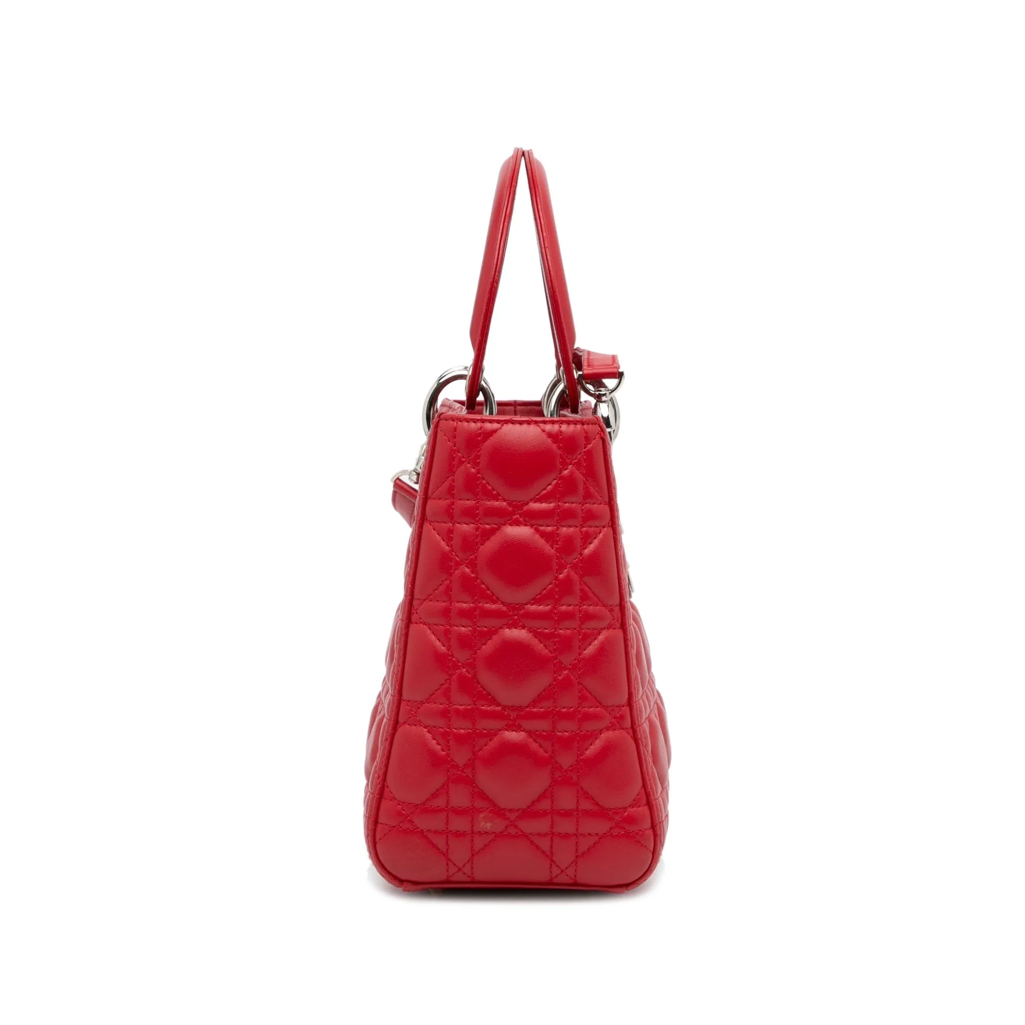 Trendy Inspired Dior Lady Dior Medium Red Cannage Quilted Leather Silver