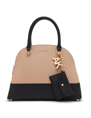 Triple Compartment Dome Satchel With Card Case