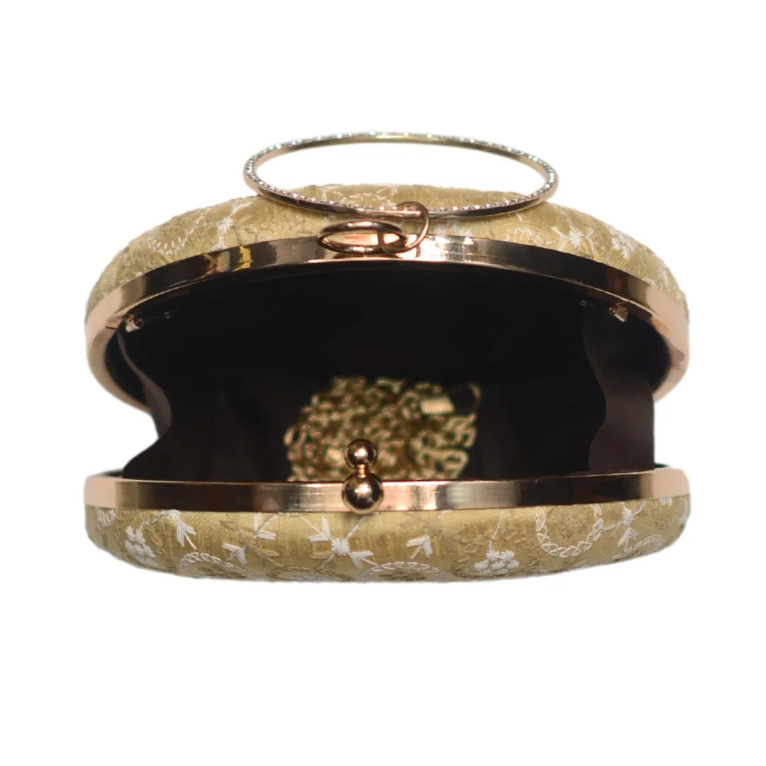 Warm Cream Embroidery Round Clutch
