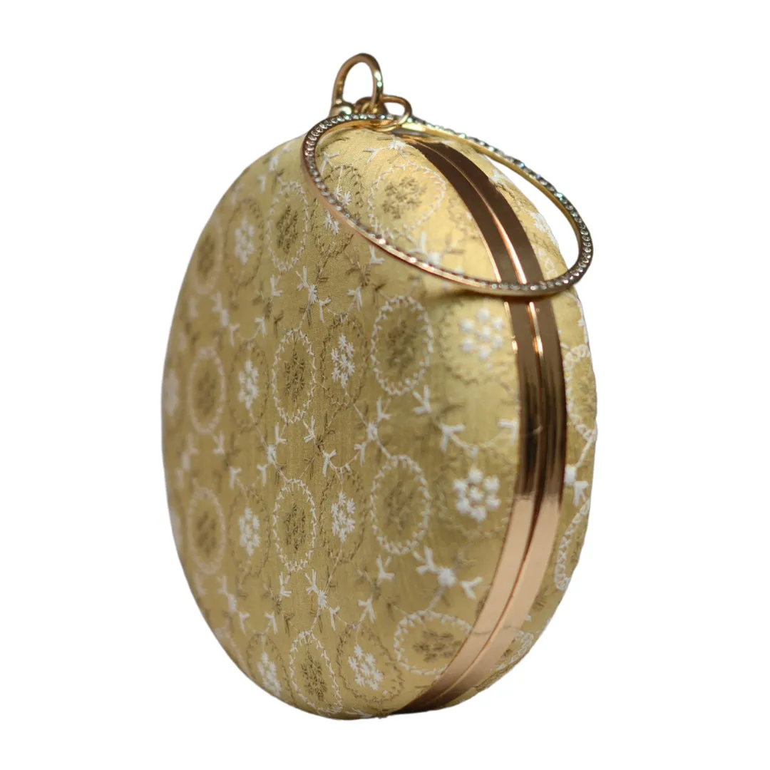 Warm Cream Embroidery Round Clutch