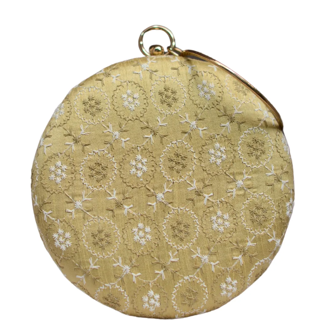 Warm Cream Embroidery Round Clutch