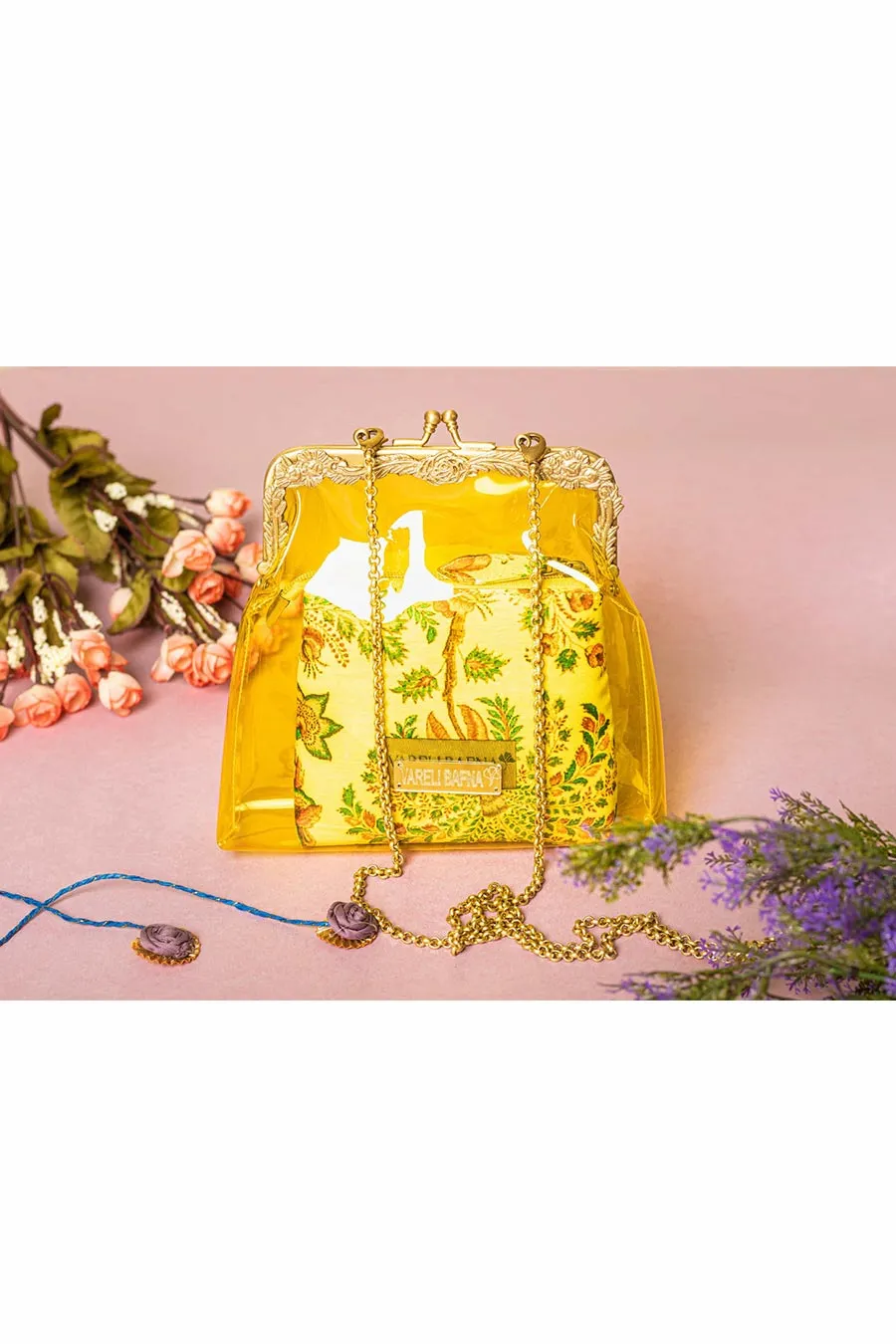 Yellow Afsar Clutch & Pouch Set