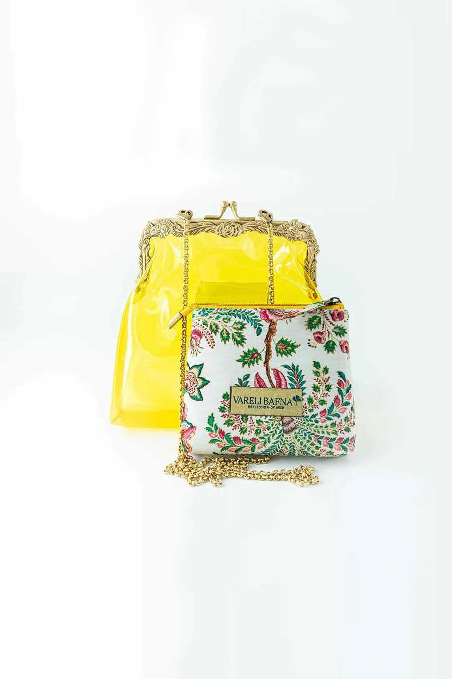 Yellow Afsar Clutch & Pouch Set