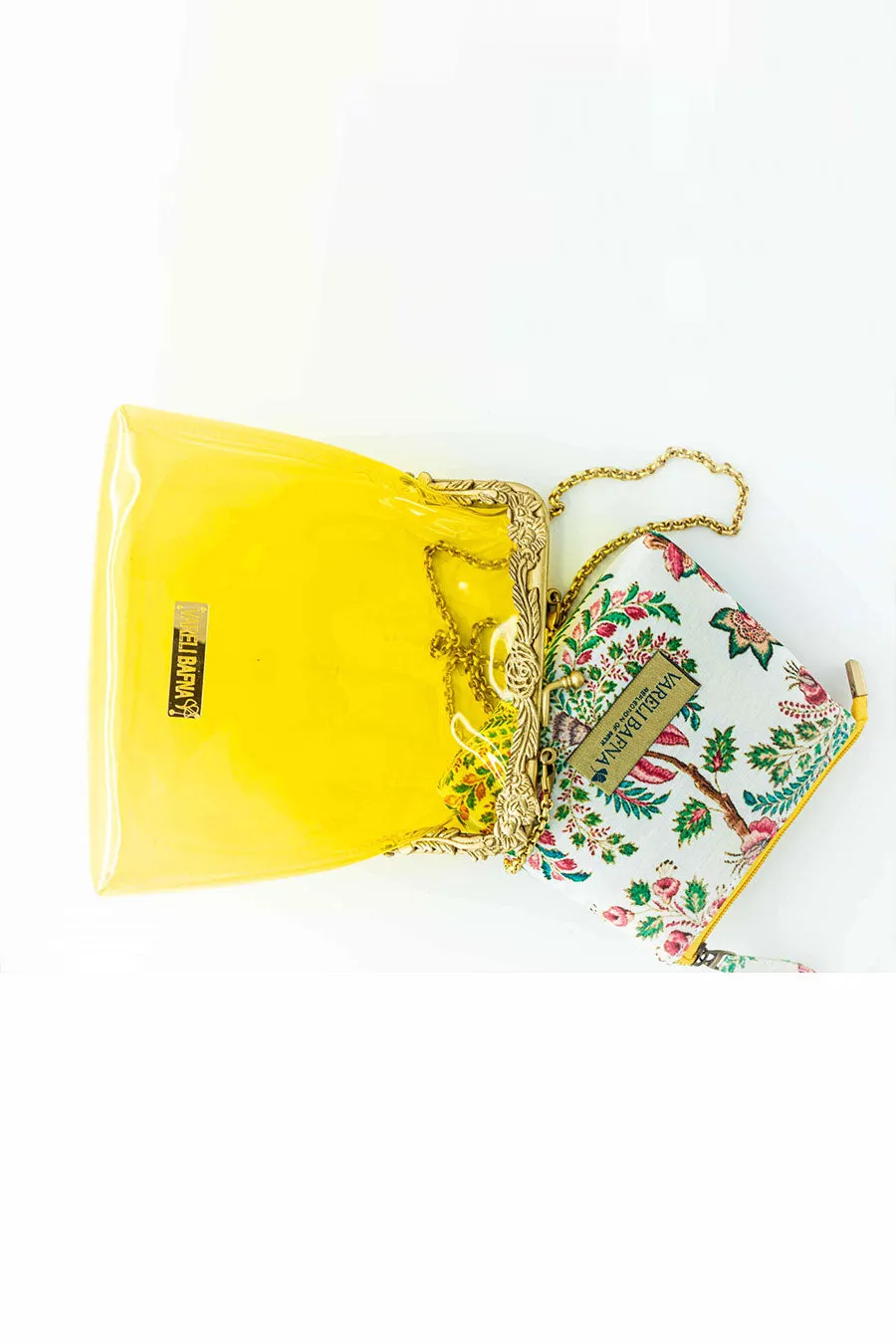 Yellow Afsar Clutch & Pouch Set