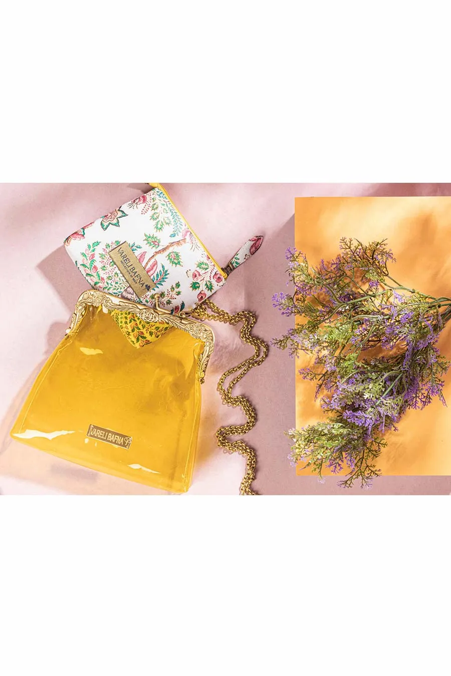 Yellow Afsar Clutch & Pouch Set
