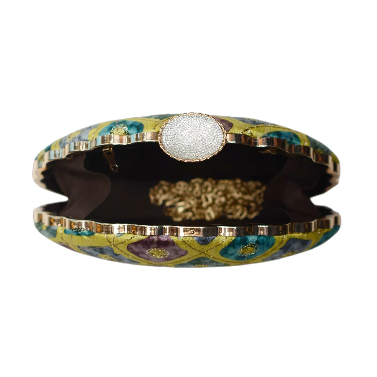 Yellow Checks Pattern Embroidery Clutch